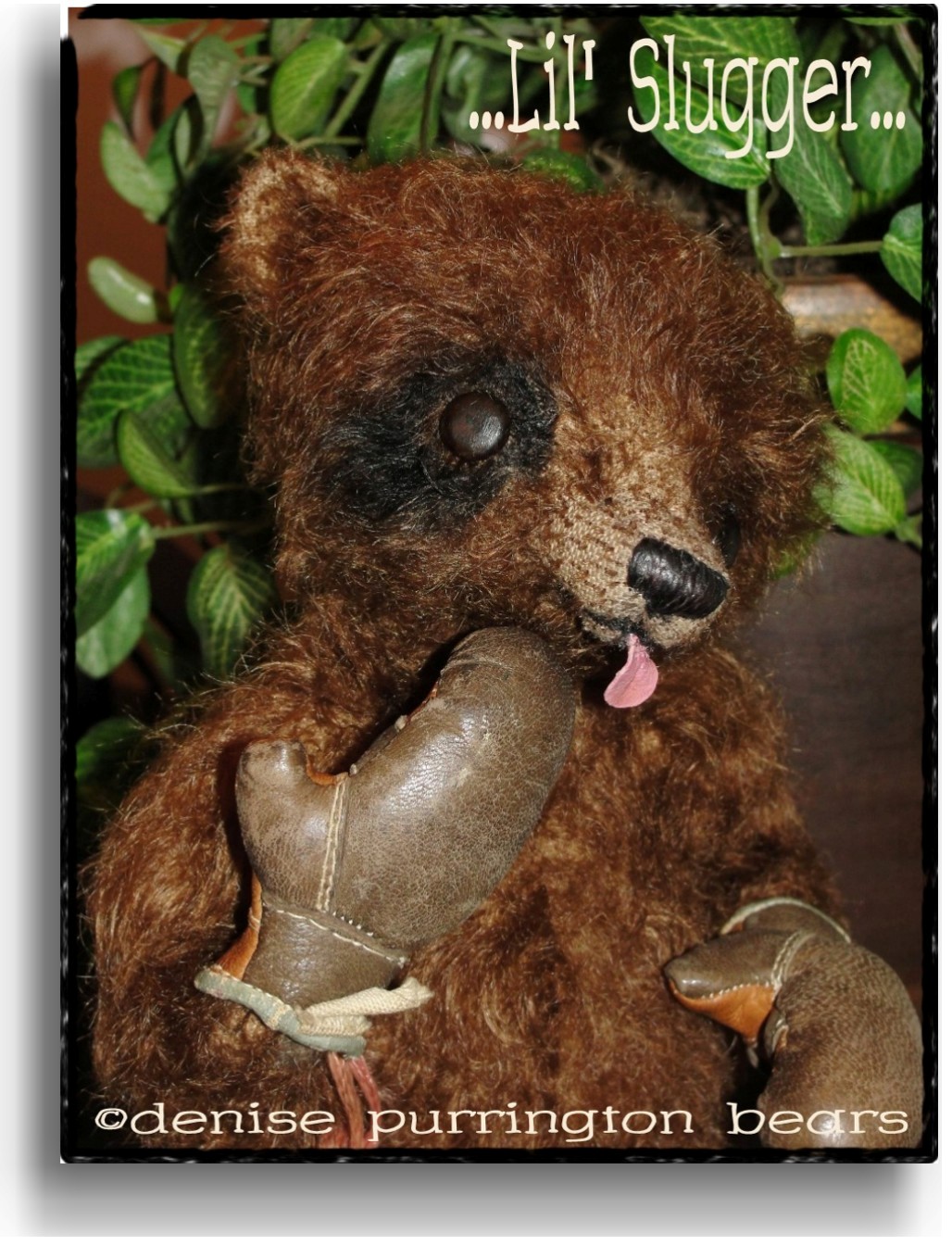 Lil' Slugger  - Handmade Teddy Bears, Mohair Teddy Bears, Artist Teddy Bears by Award Winning Artist Denise Purrington